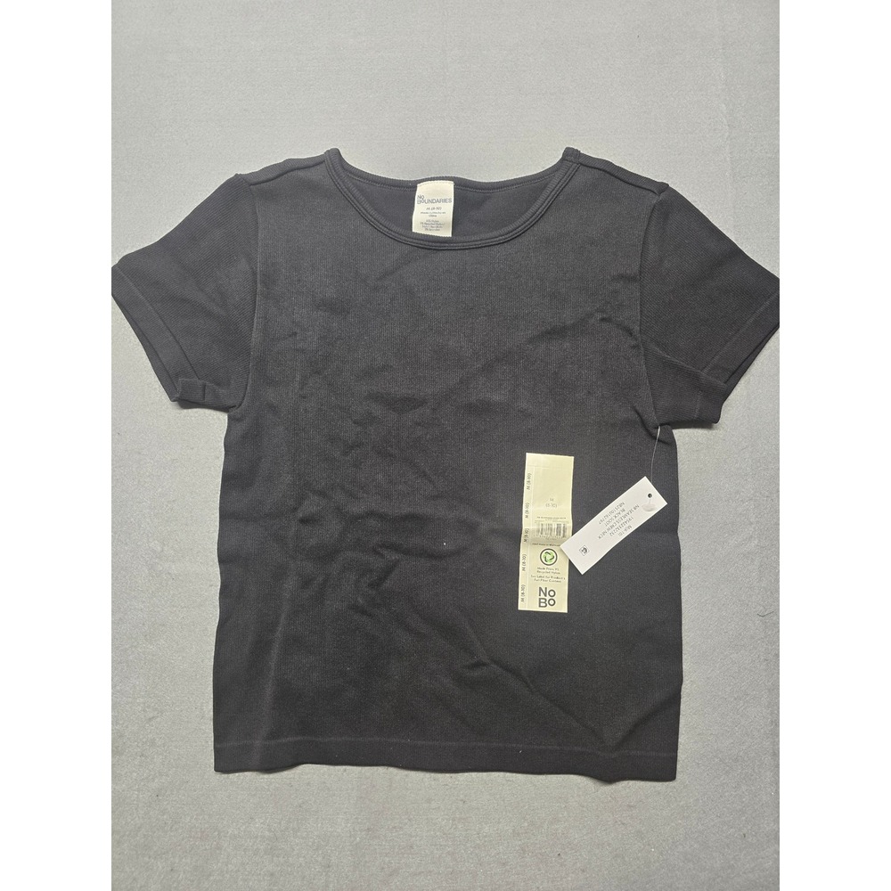 No Boundaries Girls Seamless Short Sleeve Ribbed T-Shirt Black Size M 8-10 NWT